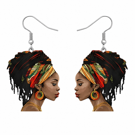Hair Addiction Collections African Style Dangle Earrings - 1 Pair 2D Flat Acrylic Ethnic Statement Jewelry for Women, Bold Cultural Designs for Festivals & Parties